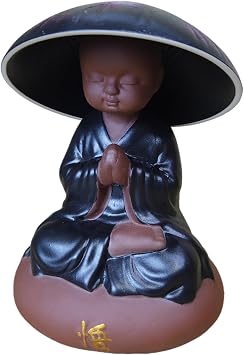 Zen Meditating Monk Tea Pet Figurine, Ceramic, with Removable Hat and Tea Drain, 4.9" Height, Laser Engravable