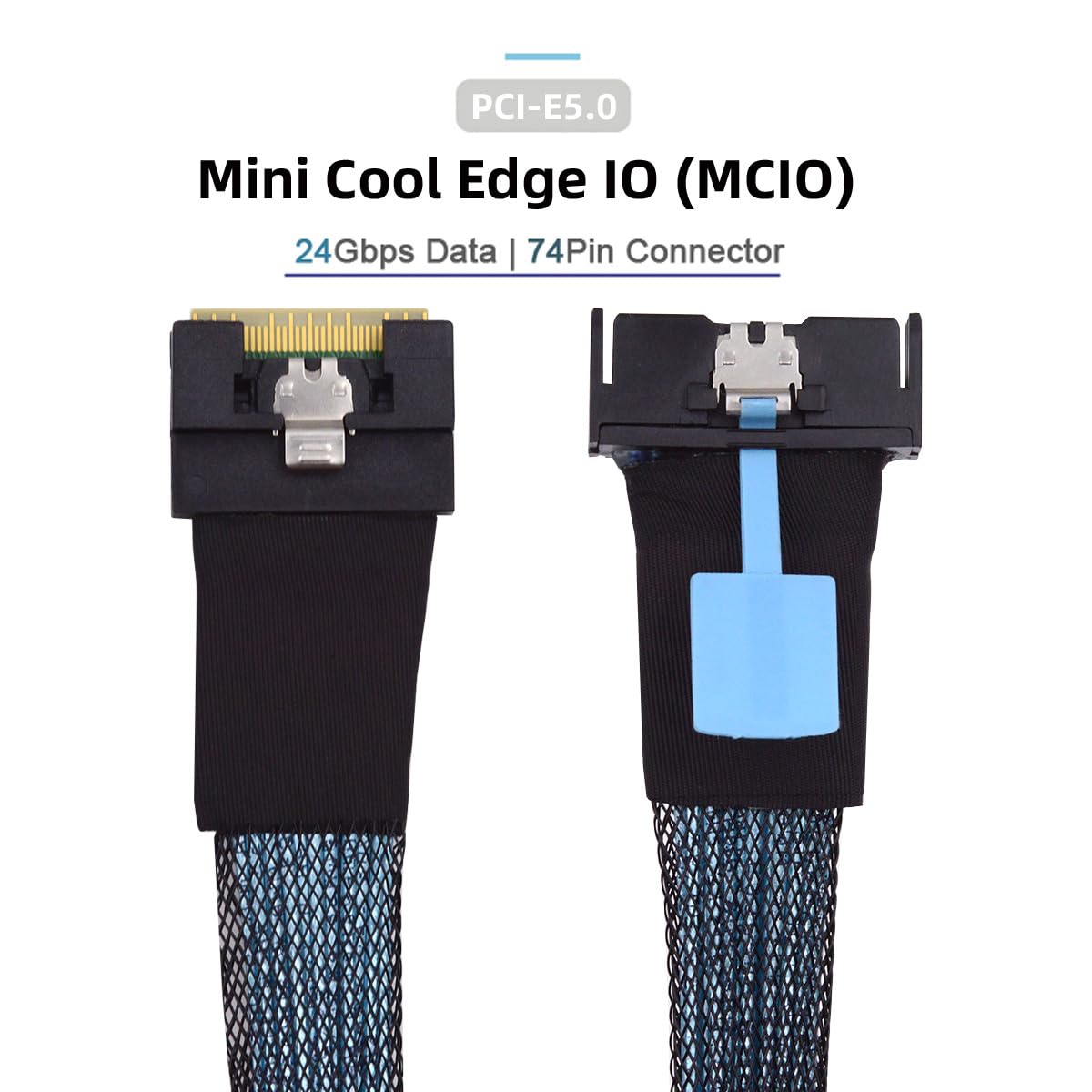 Cablecc Mini câble d'extension Cool Edge IO MCIO PCI-E Slimline 8i 74 broches PCI-E 5.0 mâle vers 74 broches SFF-8654 SAS 4.0 mâle 50 cm
