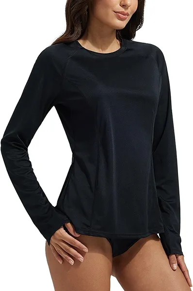 baleaf Rash Guard for Women Swim Shirts UPF 50+ UV Sun Protection Long Sleeve Swimsuit Top Zipper Pocket Thumbhole