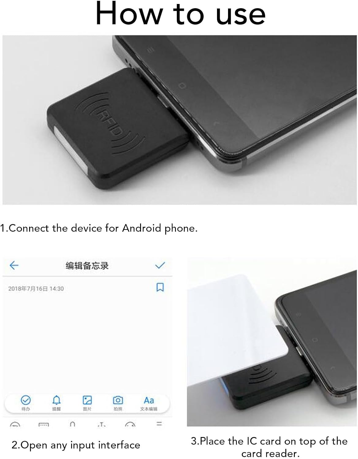 Type C RFID Card Reader, 13.56Mhz RFID IC Card Reader with Type C Male, Mini Portable Contactless Mobile Phone Card Reader for Android (Black)