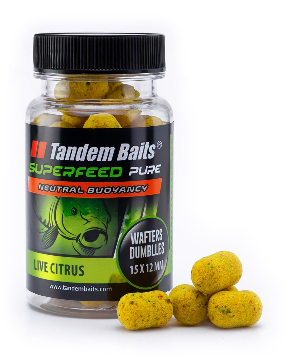 Tandem Baits SuperFeed Pure Dumbells Wafters Live Citrus | Carp Fishing Hookbaits | Wafters Fishing Bait | Carp Fishing Bait | Carp Bait | Carp Fishing Accessories for Monster Fish 15x12mm 30g