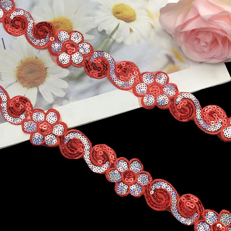 Koronkowa taśma ozdobna, Beading Sequins Lace Trim 4cm Wide 1-5 yards Multicolor(Type 04,5 Yards)