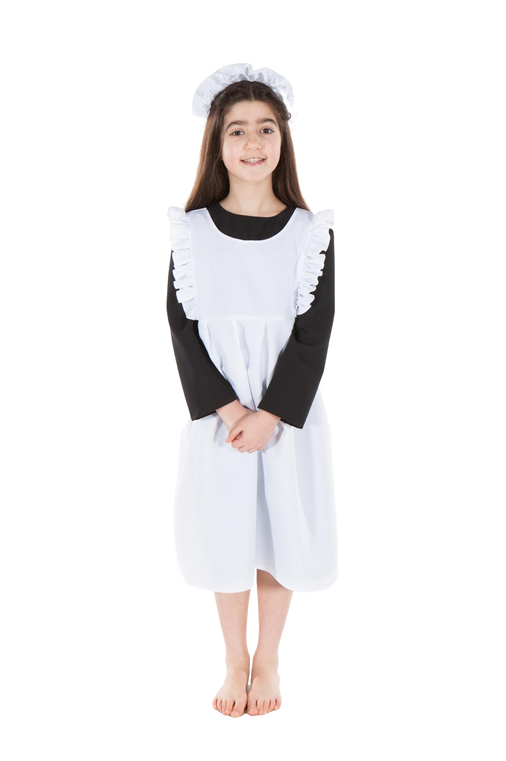 PRETEND TO BEE Victorian Maid Fancy Dress Costume for Kids, Tunic, Apron and Mop Cap, 9-11 Years