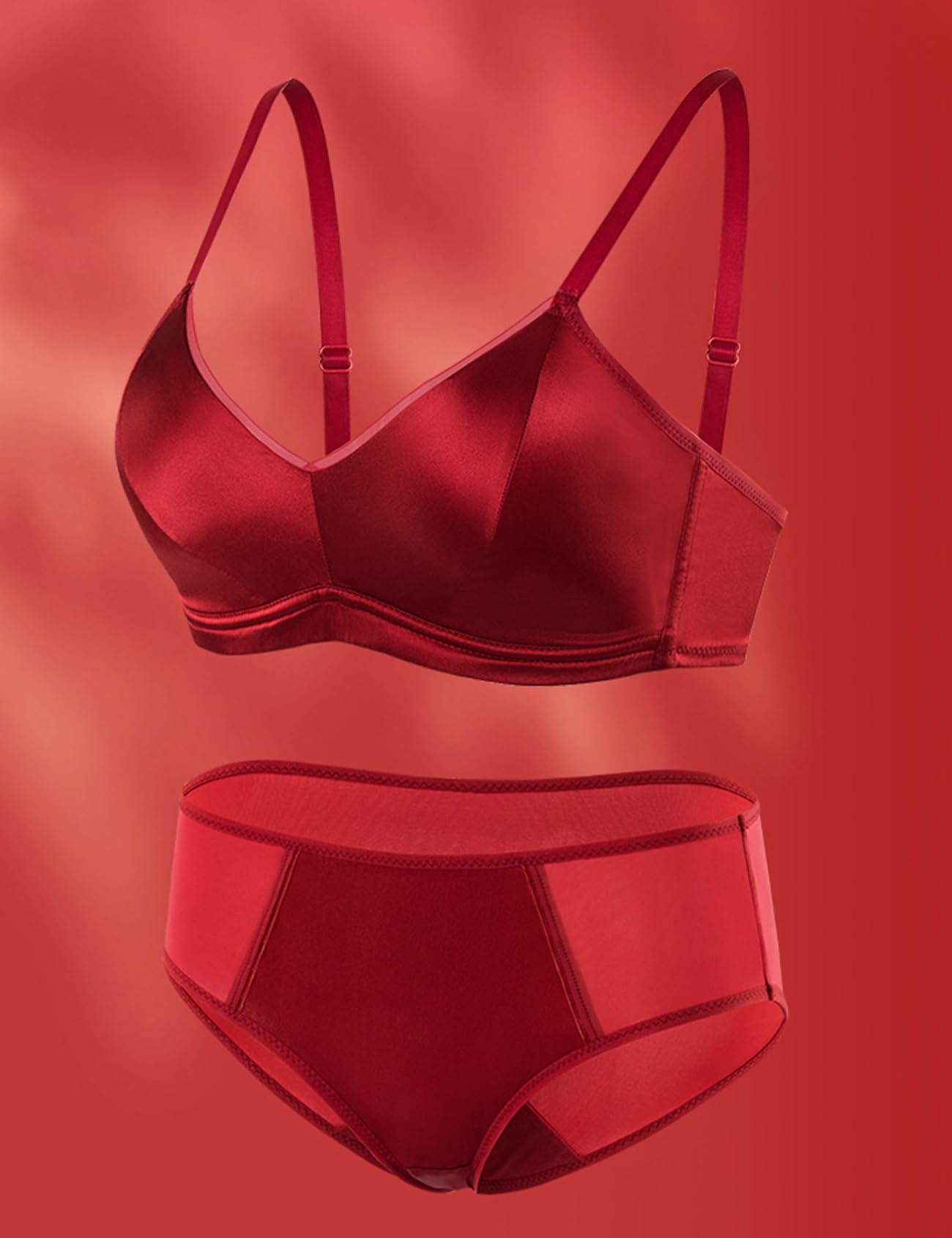 TOSOFT Conjuntos De Sujetador Y Bragas De Seda For Mujer Conjunto De 2 Bralette Y Bragas Sin Costuras Color Rojo Conjunto De Lencería Fina For Novia Y Boda
