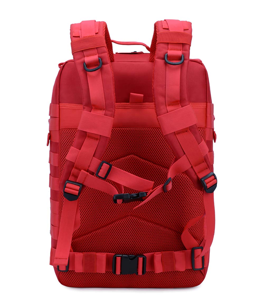 45L Zaino Assalto Tattico Militare Molle Zaini Da Viaggio Zaino Moto Per Trekking All'aperto Escursionismo Caccia Campeggio E Altre Attività Sportivo, Multifunzione + 4 Badges (Rosso)