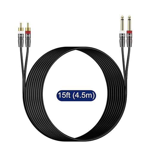 Miniatura 7 de J&D Cable dual TS de 14 de pulgada a RCA dual, adaptador resistente de 14 macho a RCA macho, cable de interconexión de audio estéreo de un cuarto de
