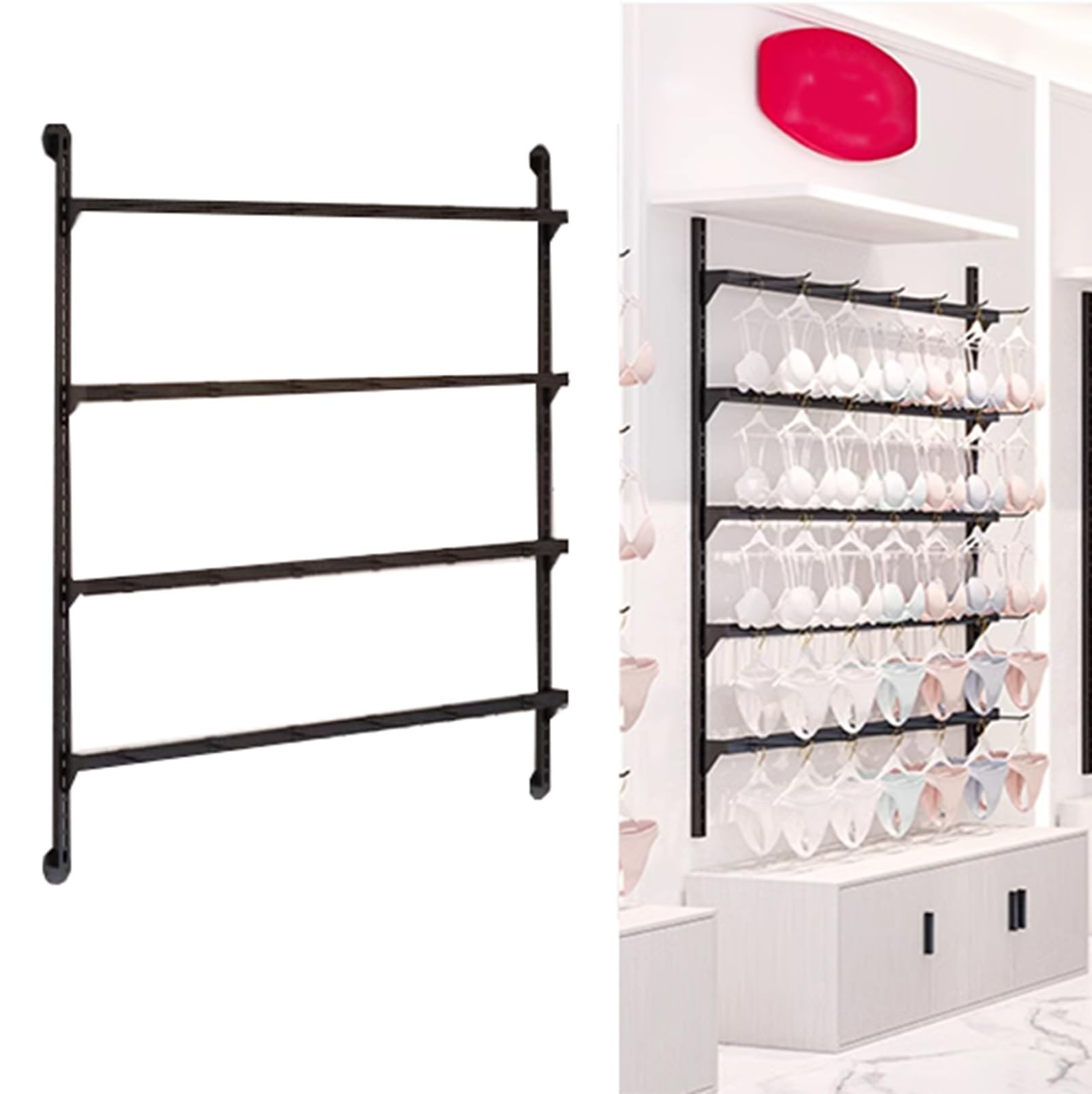 Wall-mounted Display Shelves Retail Garment Rack, Multifunctional Adjustable Hook Hanging Shelf scarf belt socks hat holder, Home/Commercial Underwear Storage Stand Accessory Organizer Rack(Black,150c