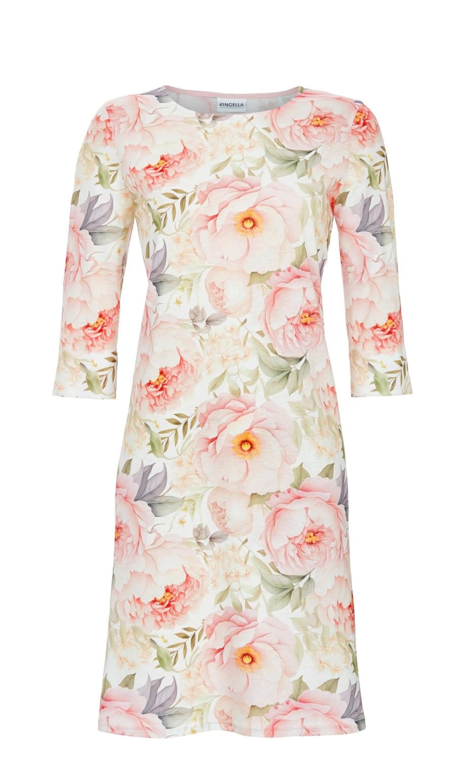 Ringella Damen Nachthemd mit 3/4-Arm, Floraldessin, Knielang
