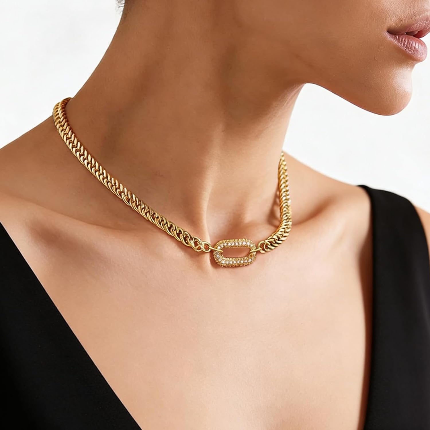 Gold Necklace For Women, Thick Cuban Link Chain Choker | Hypoallergenic, Trendy, Non Tarnish, Jewelry Gifts