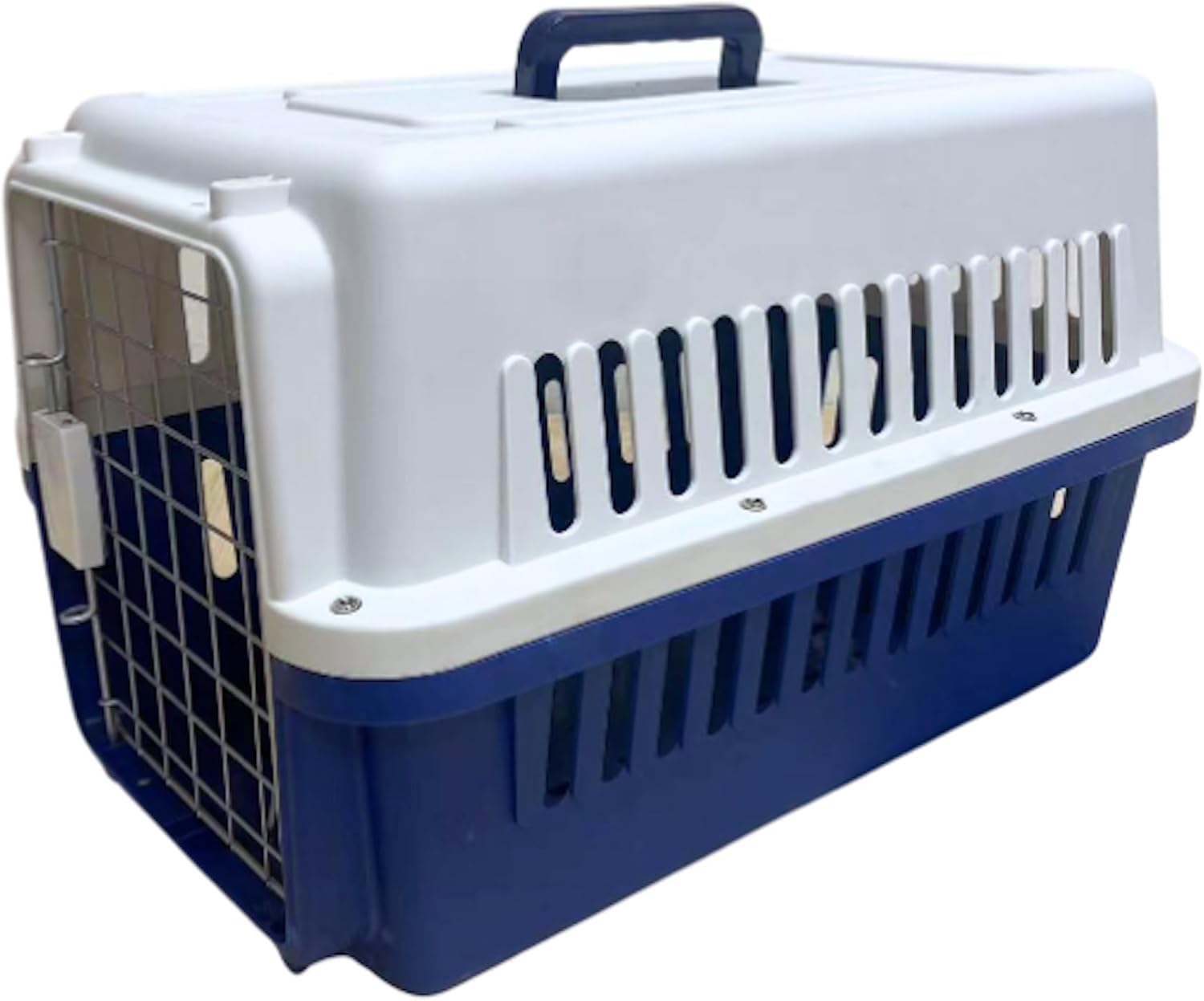 Tool Dorm Plastic Kennel, Portable Dog Cage/Cat Cage Pet Travel Carrier, Compliant Dog Crate for Pets White & Blue, Press Type Door Lock Design, ABS