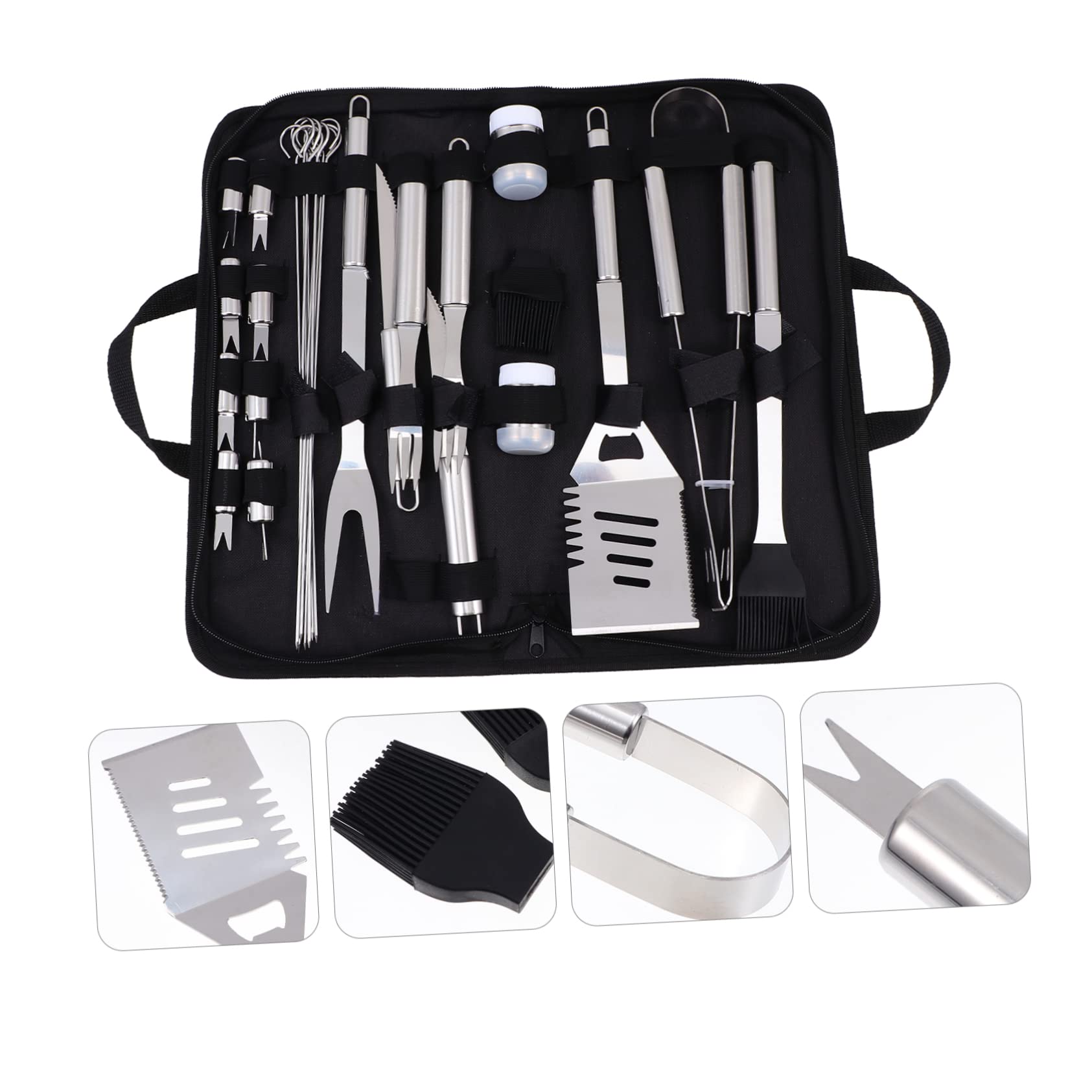 Kit Utensili Barbecue Acciaio Inossidabile Strumenti Grigliata Outdoor Domestico Nero Completo Accessori Cucina Grill Camping Hobby