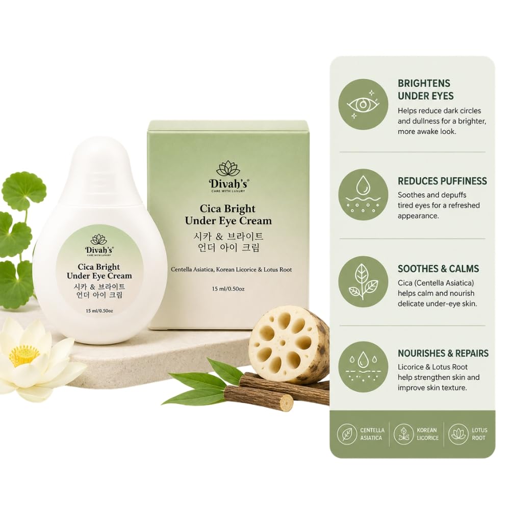 Divah’s Korean Cica Under Eye Cream | Brightening & Firming with Ginseng, Cica & Licorice | Reduces Dark Circles & Wrinkles All skin types – 15ml-image-40