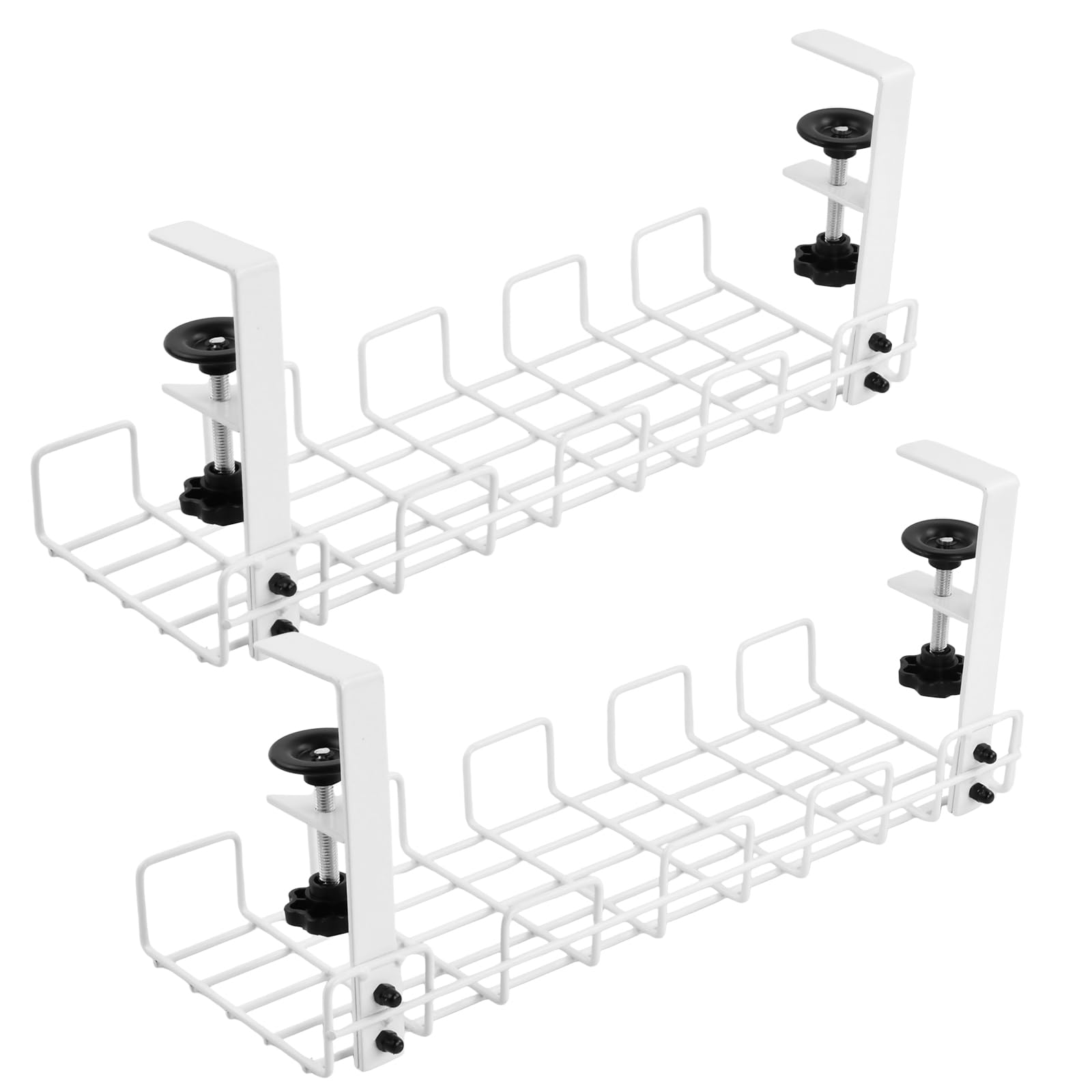 2 Plateaux de Gestion des Câbles sous Bureau, sans Perçage Chemin de Câbles en Métal, Rangement Multiprise avec Pince Ajustable pour Bureau et Maison