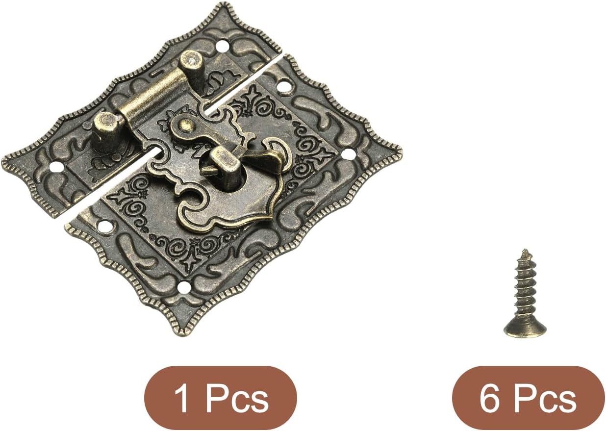 Hasp Clasp Latch Lock, 56 x 66mm Decorative Retro Toggle Latch Zinc Alloy Hasp Lock with Screws for Jewelry Box Suitcase Toolbox Wooden Case, Bronze