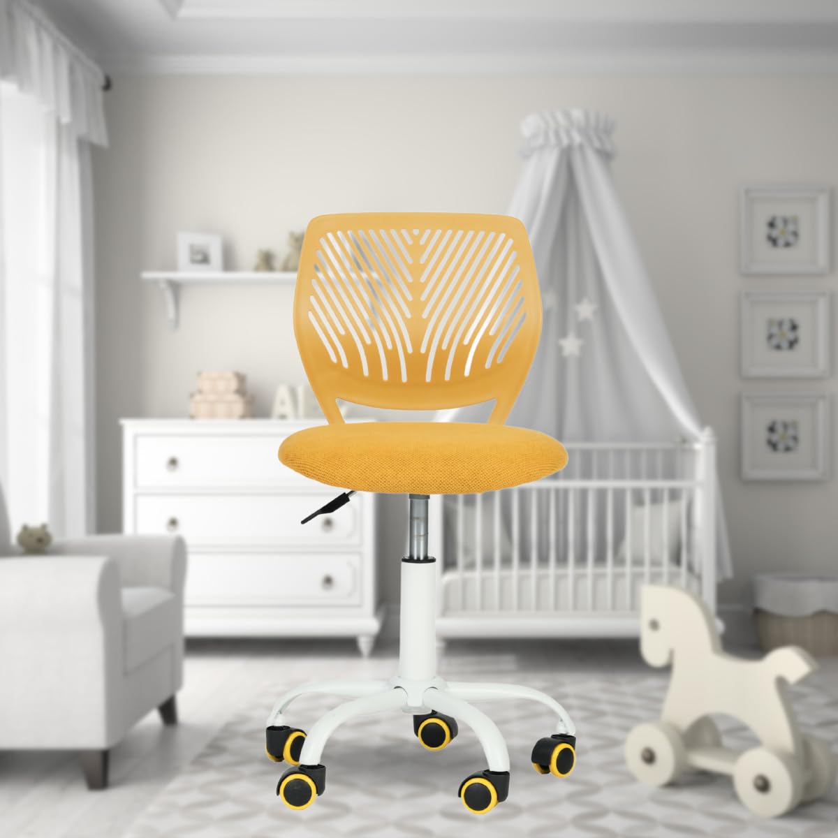 FurnitureR Versátil para niños, Trabajo sin apoyabrazos con Altura Ajustable, Silla de Estudio giratoria Colorida para la Escuela y la Oficina en casa, Amarillo, Metal, Yellow, 44 x 40 x 87 cm