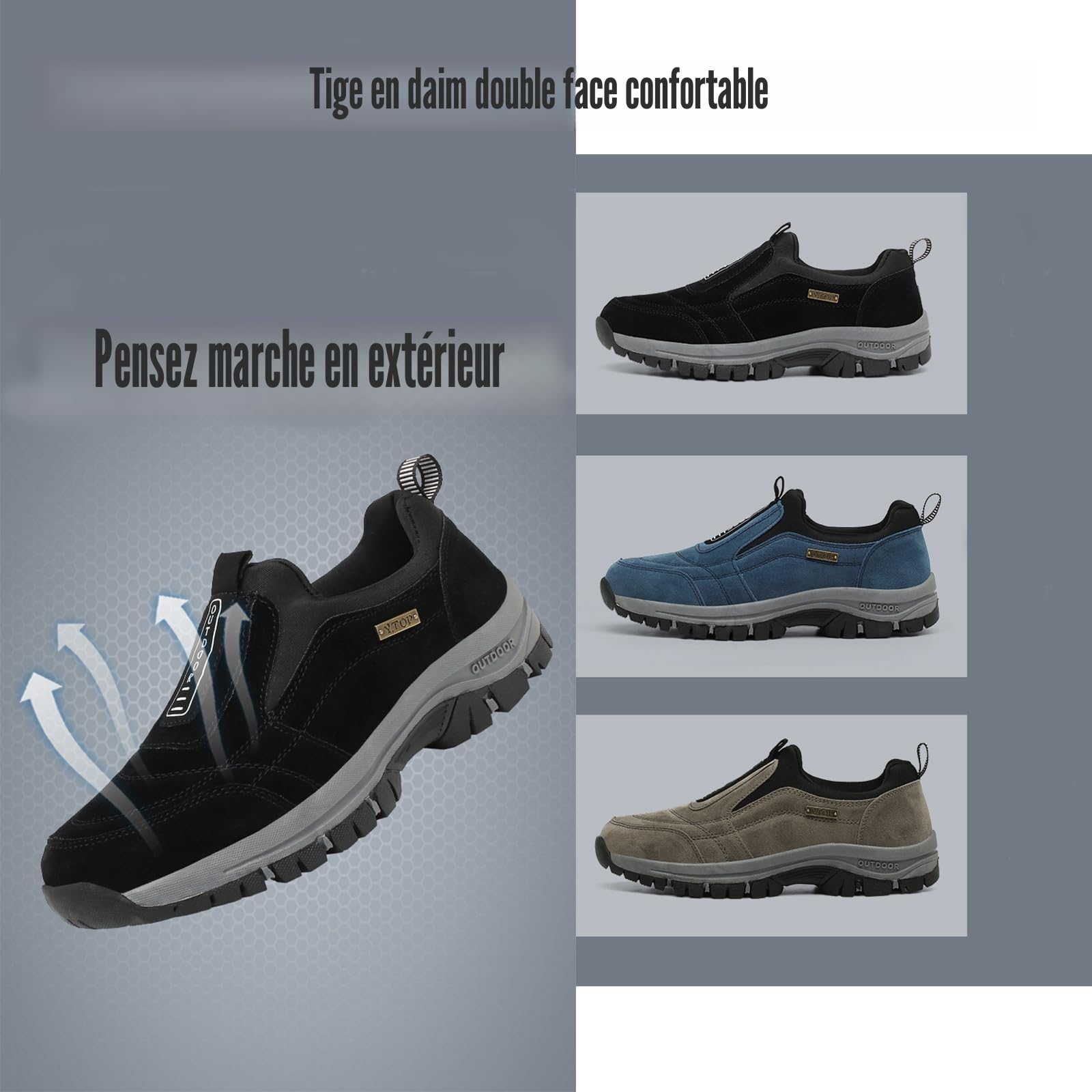 Chaussure de Marche Homme sans Lacets Baskets de randonnée en Plein air Chaussures de randonnée à Enfiler pour Homme Chaussures orthopédiques Chaussures légères pour Le Travail
