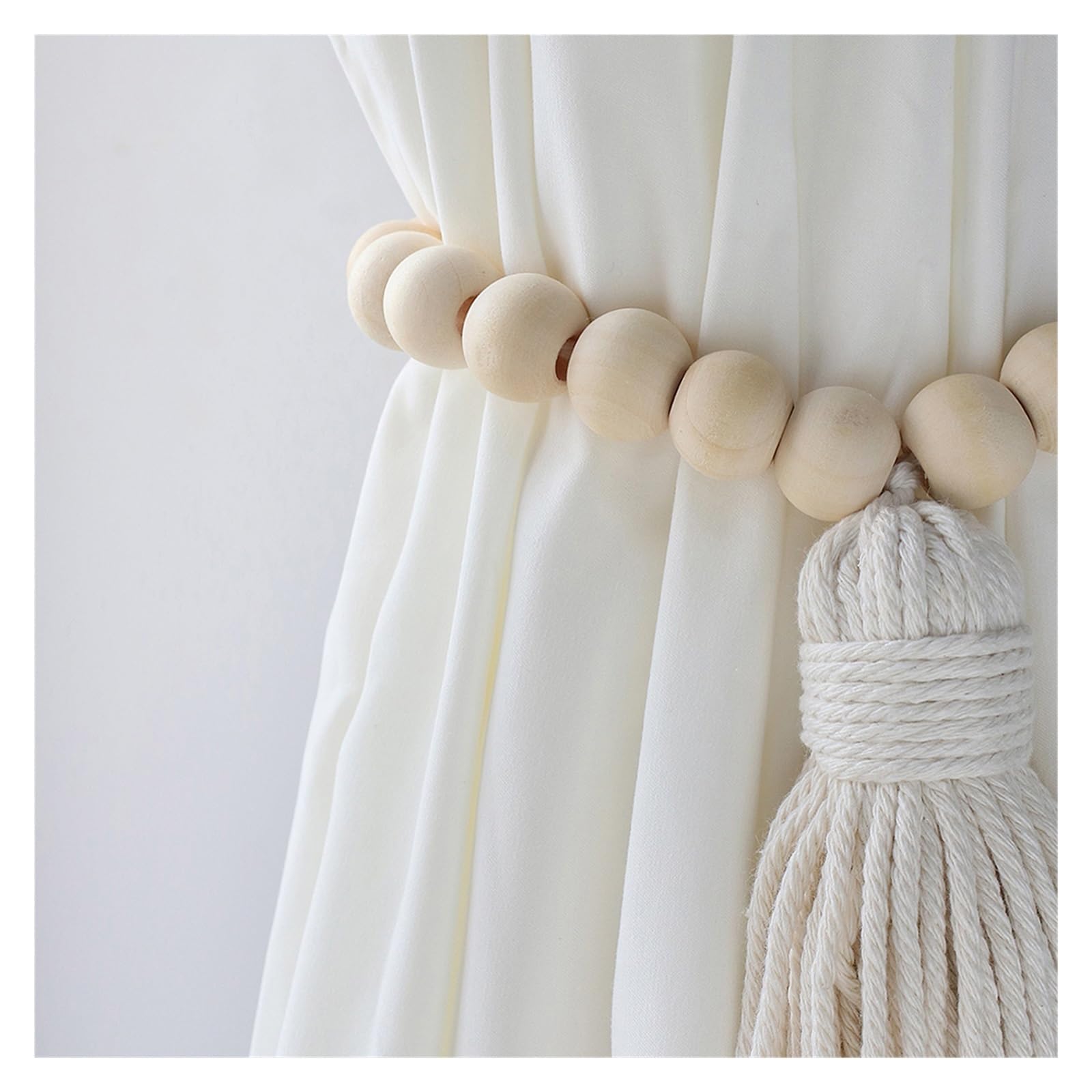 Fermatenda In Legno Naturale - Set Di 2 Con Perline E Ganci, Per Finestre, Stile Rustico O Moderno - Foto 10