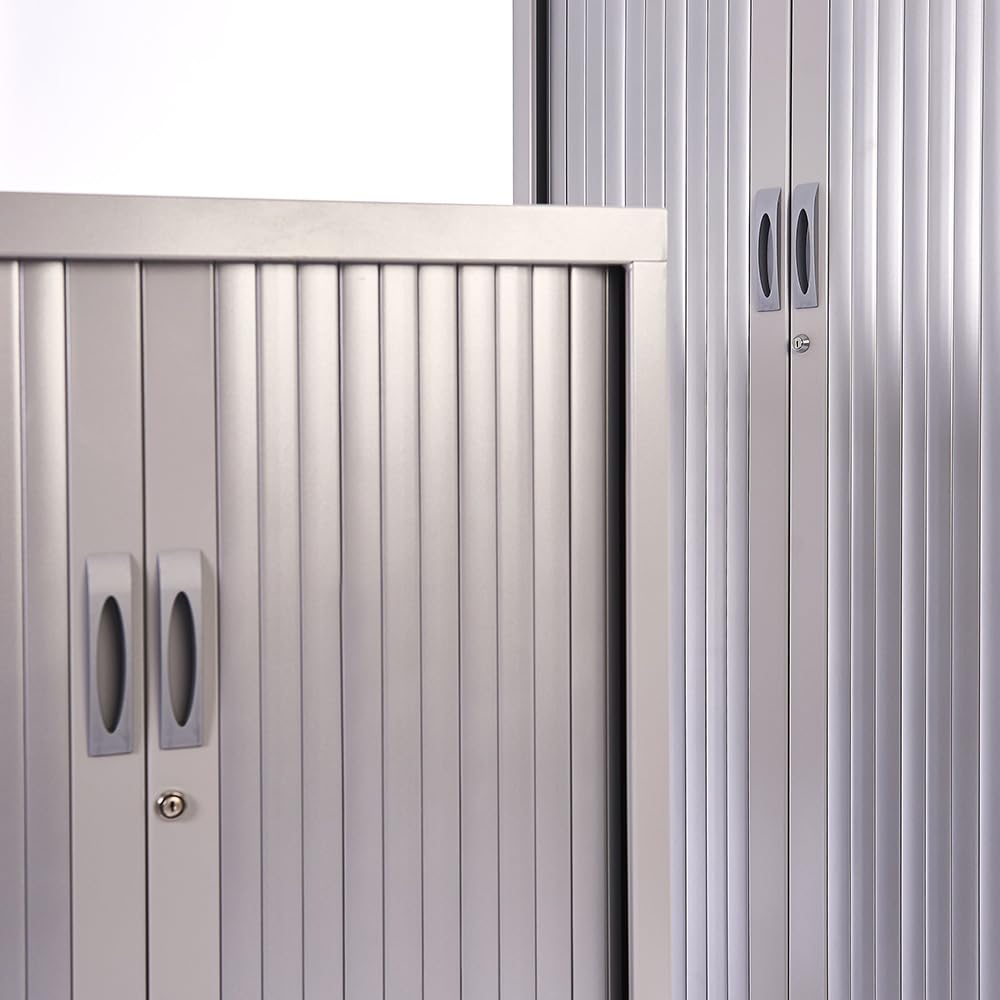 Rocada | Armario Metálico | Armario archivador Muebles Oficina | Puertas de persiana y Estantes de Altura Ajustable| Armarios con Cerradura | 120x45x105 cm - Gris