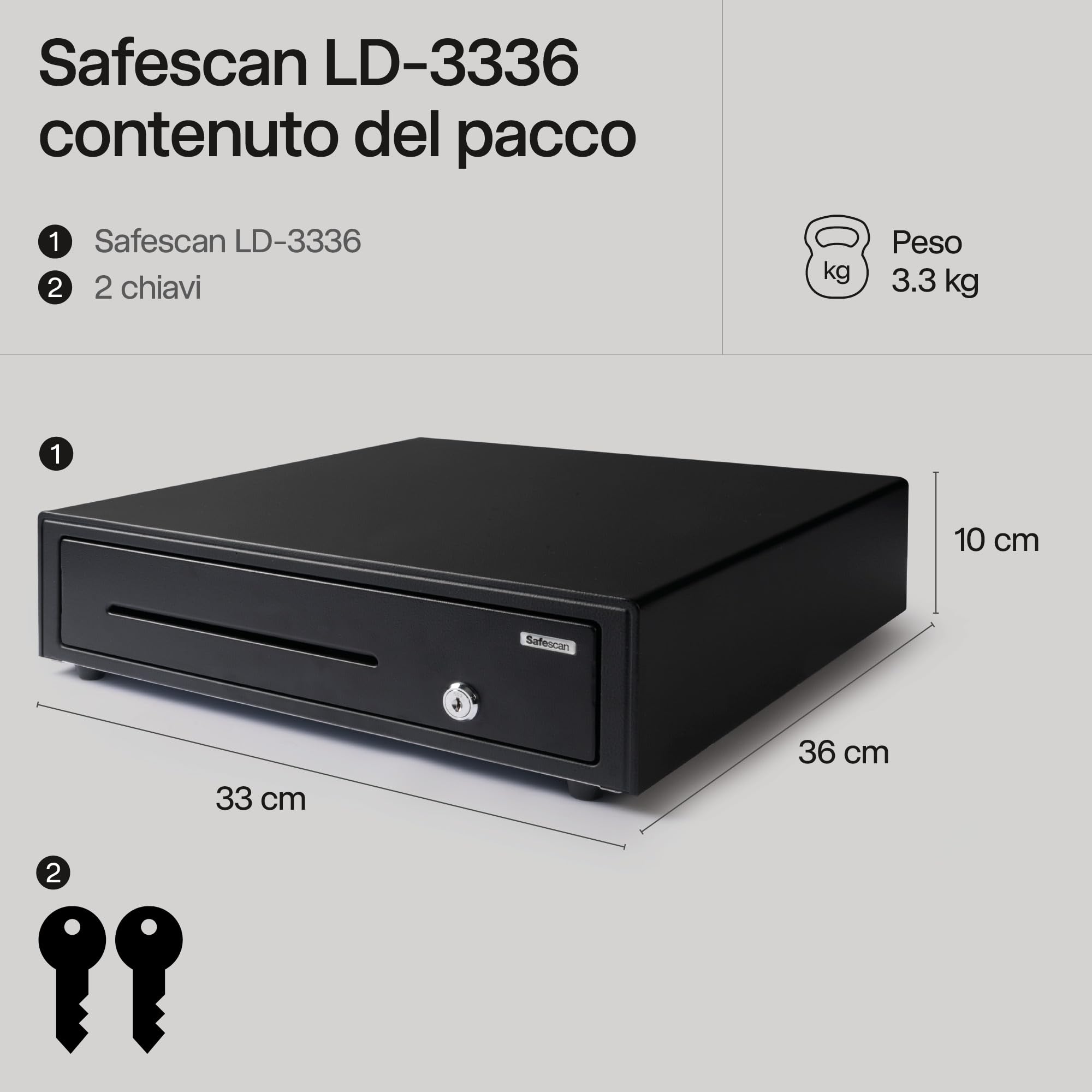 Safescan LD-4141 cassetto per soldi conserva i contanti - Cassa cassetto con 4 scomparti per banconote e 8 per monete - Connessione RJ-12 - Cassetto registratore di cassa 41 x 41,5 x 11,5 cm