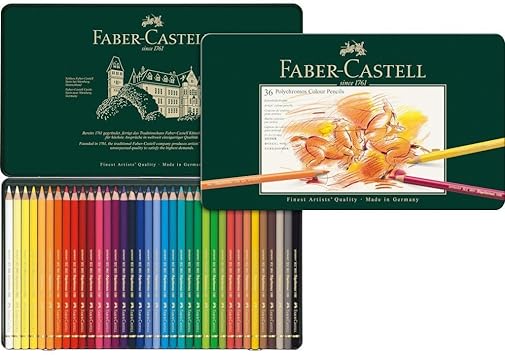Lápices De Colores Faber-Castell Polychromos - Estuche De Metal Con 36 Unidades, Mina De Cera