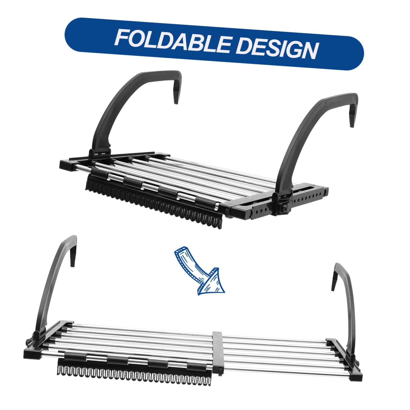 Stendibiancheria Da Balcone Antivento in Acciaio Resistente 42-73 Cm, Appendiabiti Per Calzini 4 Fermavento e 1 Clip, Pieghevole e Salvaspazio Per Casa e Balcone