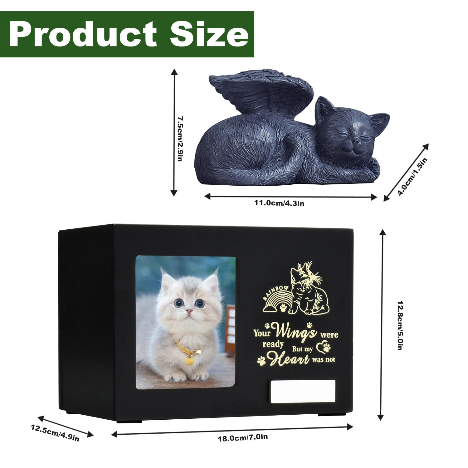 Urne per gatti personalizzate di woodurn in legno nero con foto, scatola per ceneri di animali domestici con capacità di 175 pollici cubi