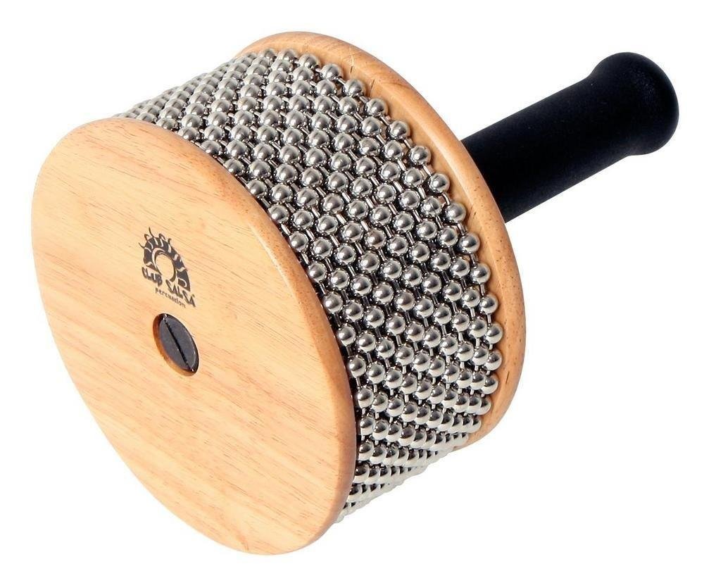 GEWA Cabasa 18 x 12,5 cm – Instrument de percussion avec corps en bois, surface métallique et chaînes à billes métalliques – Naturel – Poignée en caoutchouc