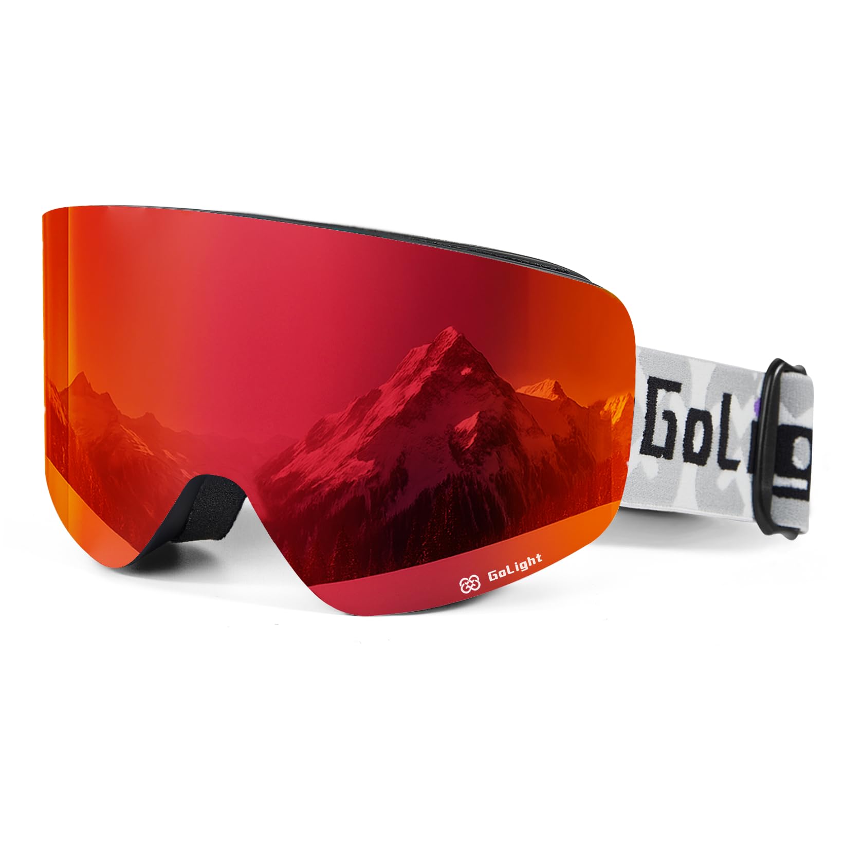GoLight OTG Gogle narciarskie, okulary narciarskie dla mężczyzn i kobiet, bezramowe, 100% ochrona przed promieniowaniem UV, przeciwmgielne, unisex, śnieg, zima, do snowboardu, skuterów śnieżnych,