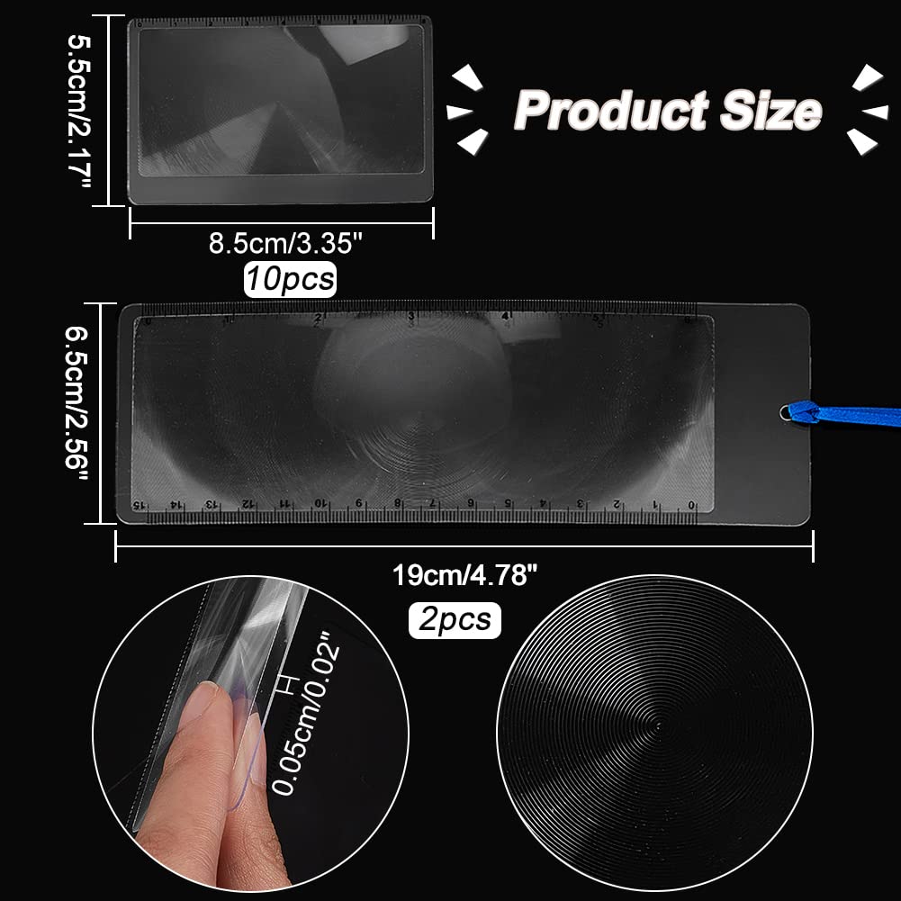 AHANDMAKER 12 Pcs 3X Page Magnifiers, 2 Styles Clear Reading Magnifier, Plastic Portable Credit Card Size Fresnel Lens - Image 2