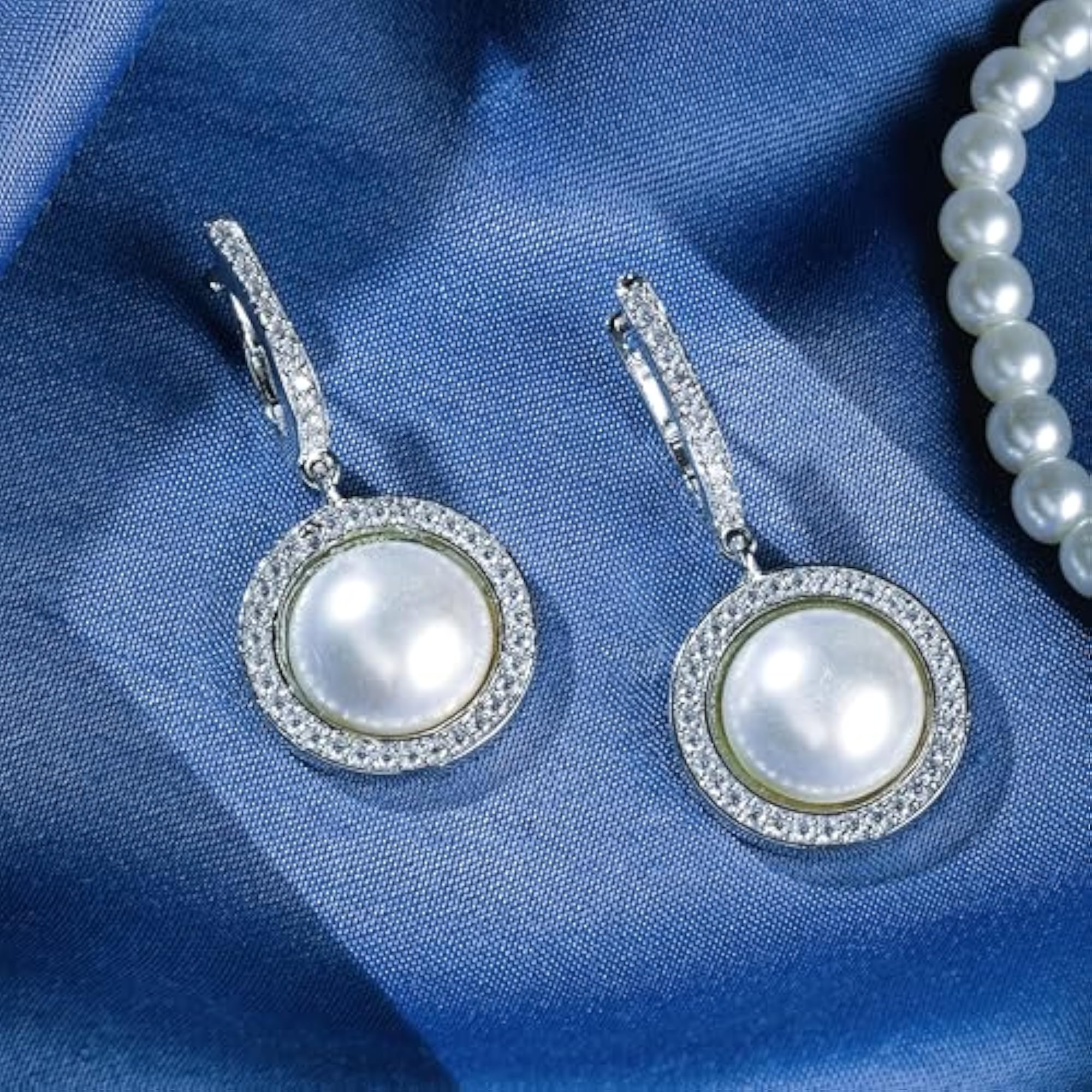 Women's Brass Rhodium Plated Drop Earrings with American Diamond & Hydro CZ Stones