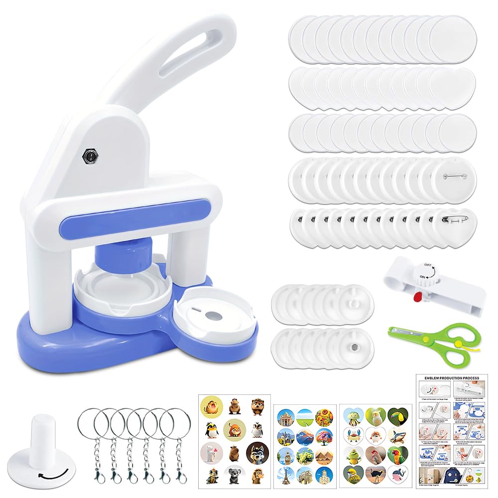 Badge Maker Machine, HOVCEH 35mm & 55mm Badge Making Kit, Pin Maker, Pin Badge Maker, Button Maker with 72 Pcs Button Parts and 3 Stickers, Magnet Maker with Circle Cutter for Party, Events, Gifts
