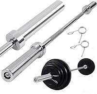 Vista 6 de KINGC Barra olímpica de 5 pies de 60 pulgadas con rosca cromada estándar sólida con agujero de 2 pulgadas y collares de anillo para gimnasio
