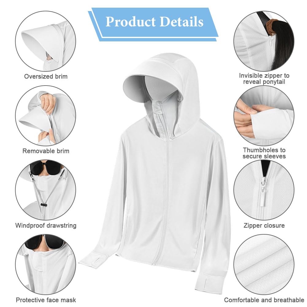 AUYAO UPF50+ Veste à Capuche Femme, Vestes de Sport Protection Solaire Respirant avec Poches, Sweat a Capuche Manches Longues, Chemise Anti UV Ete Femme Homme pour Running, Jogging, Baignade(M-L) - 3