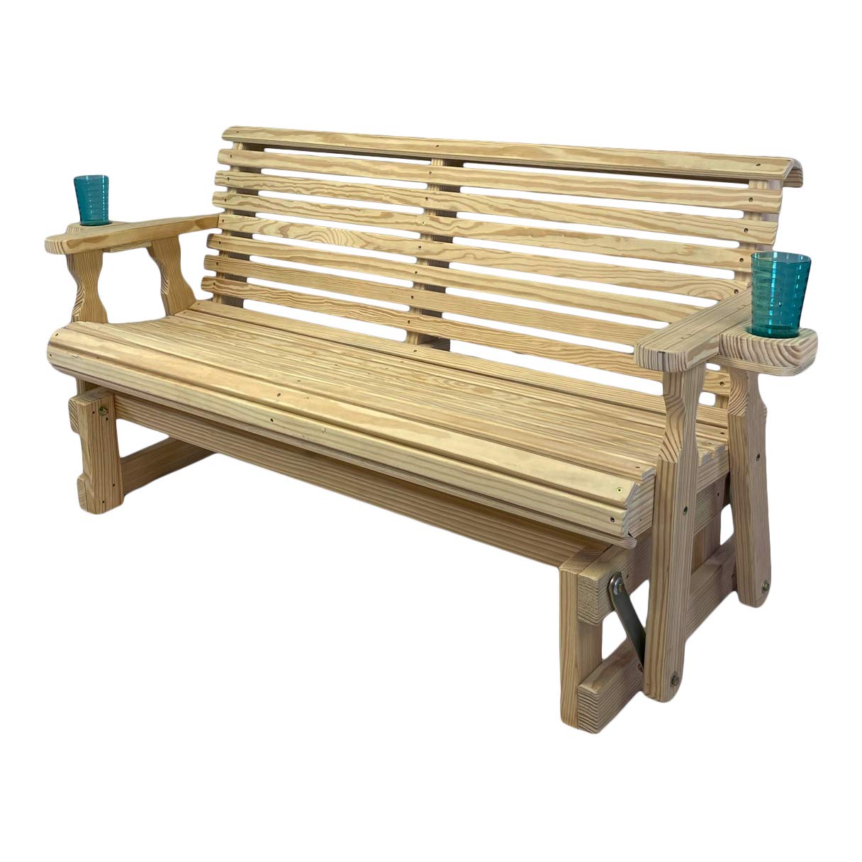 Amish Casual Heavy Duty 800 Lb Roll Back Pressure Treated Porch Glider with Cupholders (5 Foot, Unfinished)
