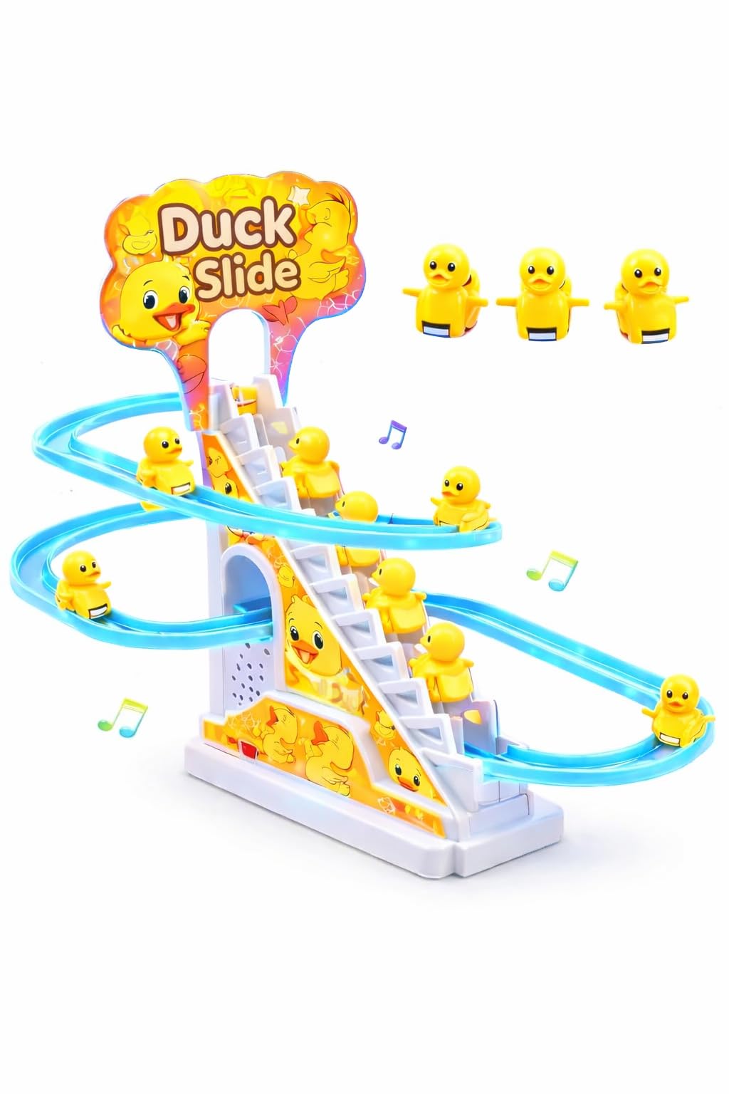 TEC TAVAKKAL Duck Slide Toy Set, Funny Automatic Stair-Climbing Ducklings Cartoon Race Track Set Little Lovely Duck Slide Toy Escalator Toy with Light...