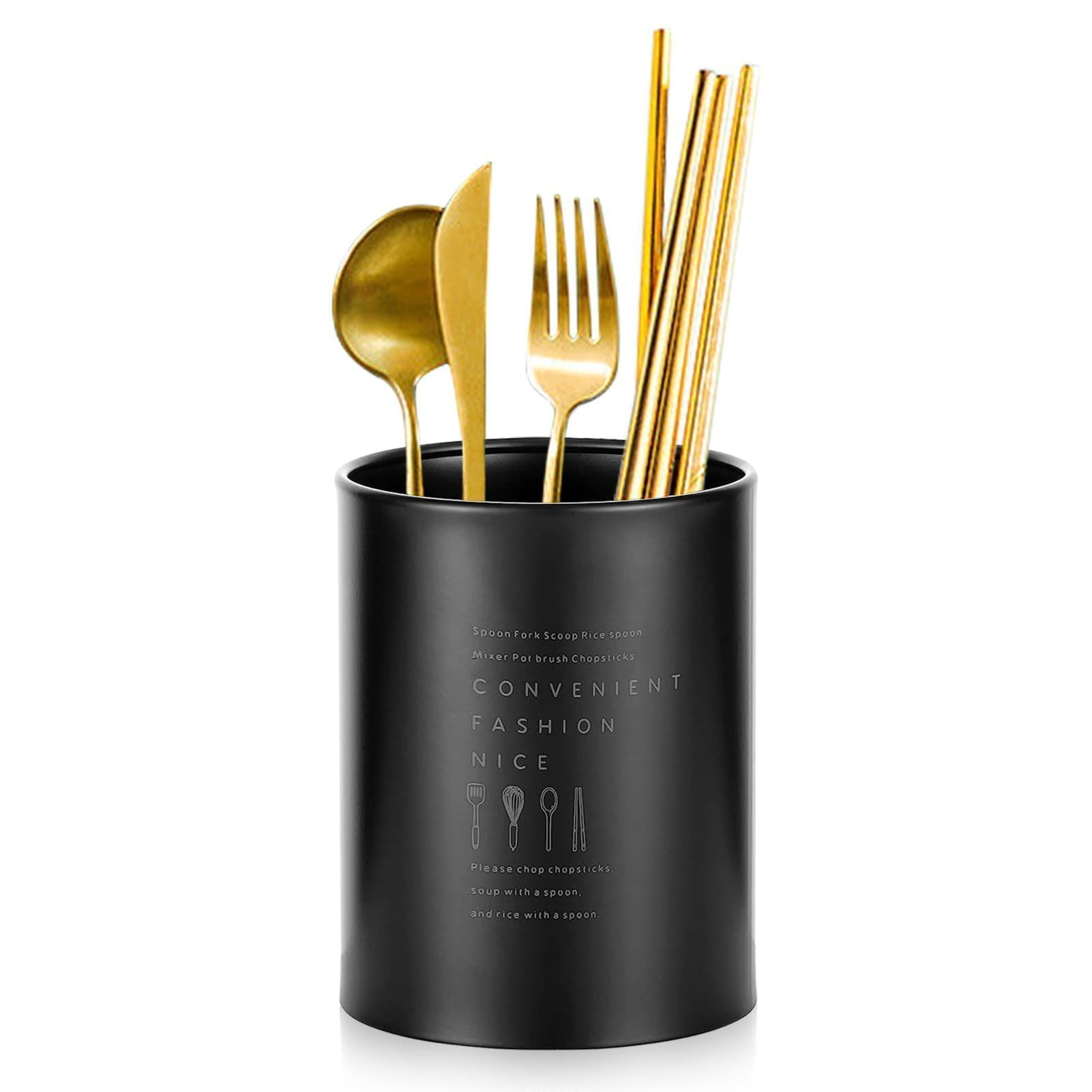 Cyrank Stainless Steel Kitchen Utensil Holder, Black Utensil Holder Cutlery Organizer Silverware Caddy Silverware Holder Spoon Drying Rack for Forks, Knives, Spoons, Chopsticks, 3.94x5.12in