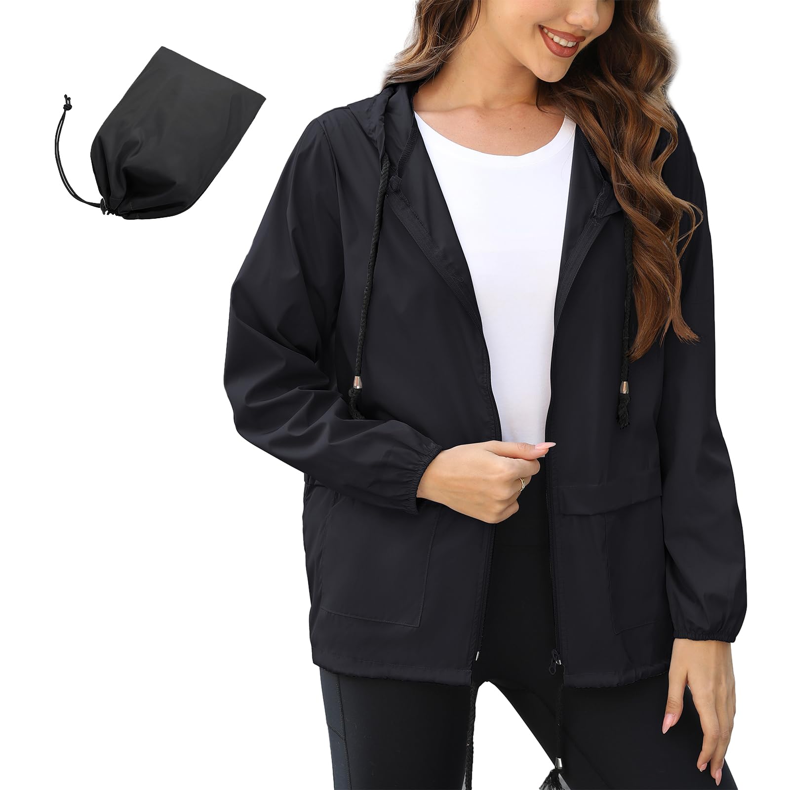 PONCEAU Damen Regenjacke Wasserdicht Faltbar Regenjacke Softshelljacke Ultraleichte Fahrradjacke Windbreaker