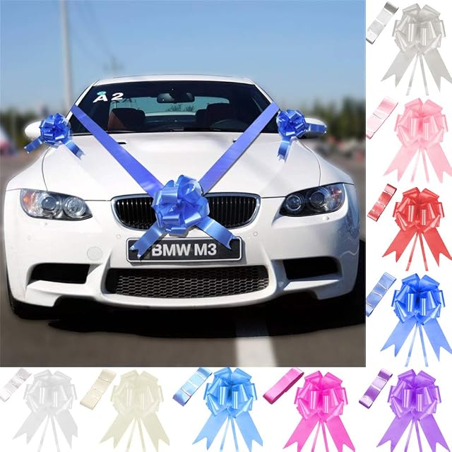 Time to Sparkle 3 Bows + 7M Ribbon Wedding Car Ribbon Decoration Kit Wrapping Large Bow, Royal Blue