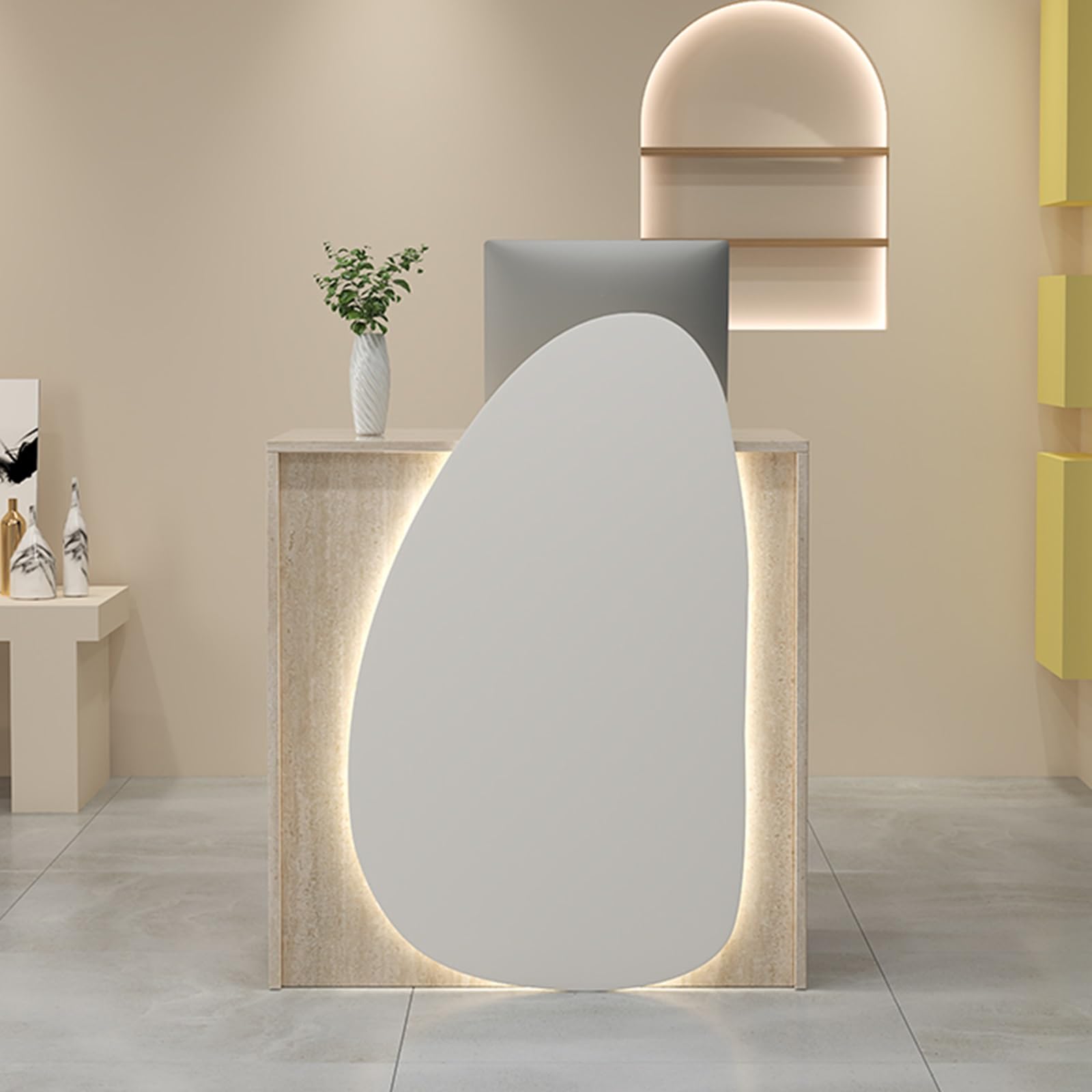 Comptoir de Caisse et Réception avec Lumière LED, Tiroir Verrouillable pour Salon de Coiffure, Maison ou Bureau (White Dark Gray, 60/23.6in)
