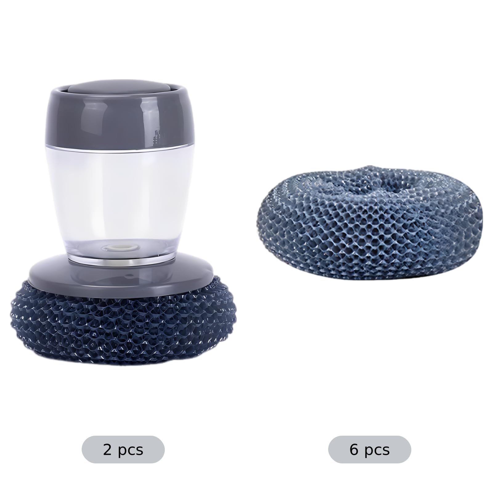 2 STK. automatische Spülbürsten mit Seifenspender, 6 PET Ersatzköpfen, 9 x 10 cm, Drahtschrubber für Töpfe, Pfannen, Herdplatten, Spülen und Fliesen, kratzschonendes Reinigungswerkzeug für die Küche
