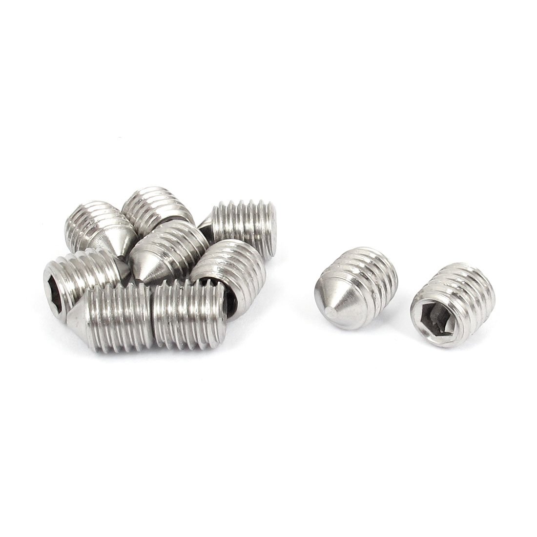 Uxcell Silver Sourcingmap M10x12mm Stainless Steel Cone Point Hexagon Socket Grub Screws 10Pcs