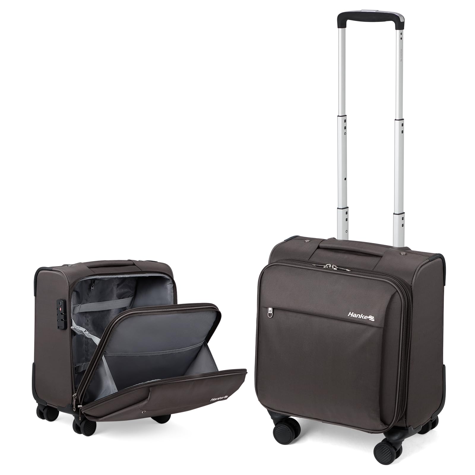 Hanke 16 Inch Underseat Carry On Luggage with Wheels Softside Airline Approved Small Rolling Suitcase Lightweight Square Tsa Luggage Travel Bag for Men Women(Coffe)