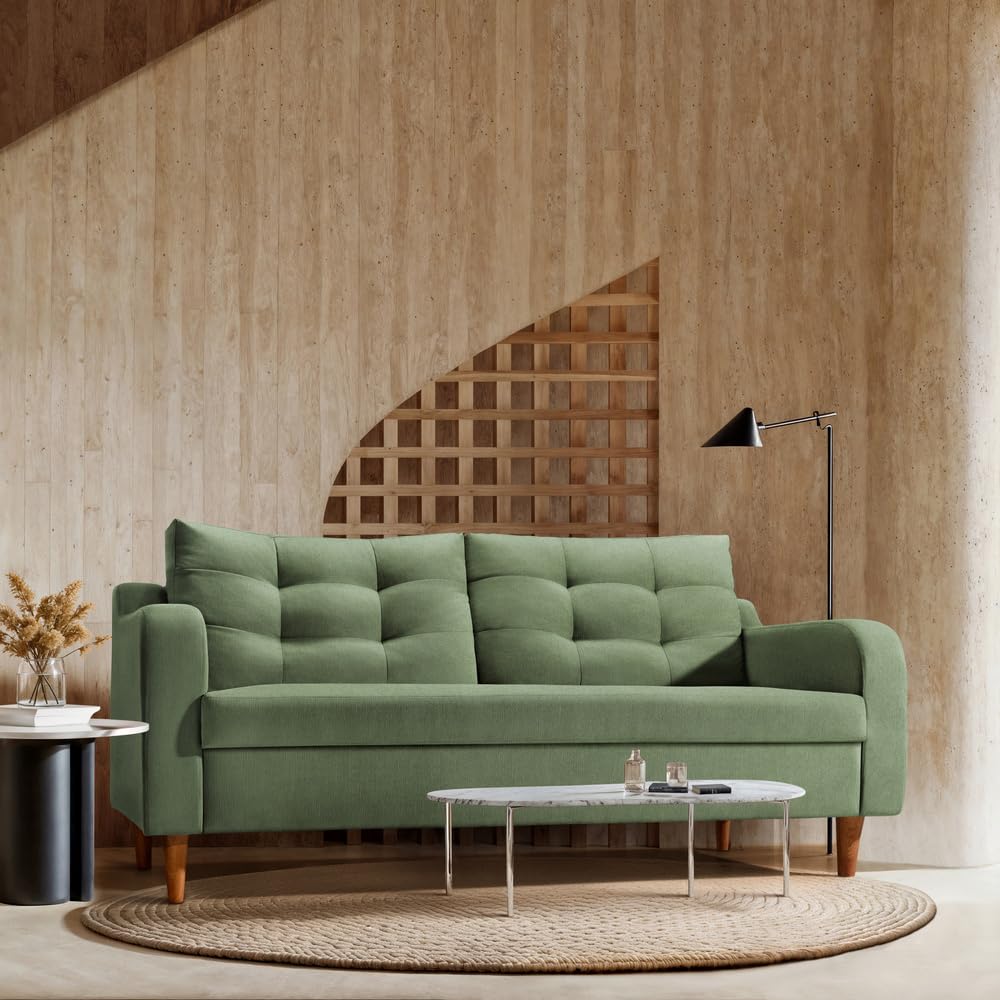 Duroflex Ease Plus - 3 Seater Sofa Set for Living Room | 3 Year Warranty | Premium Wooden Frame Sofa | Anti-Pilling Fabric, Fade & Termite Resistant | Comfortable & Durable Couch - Chive (Green)-image-7