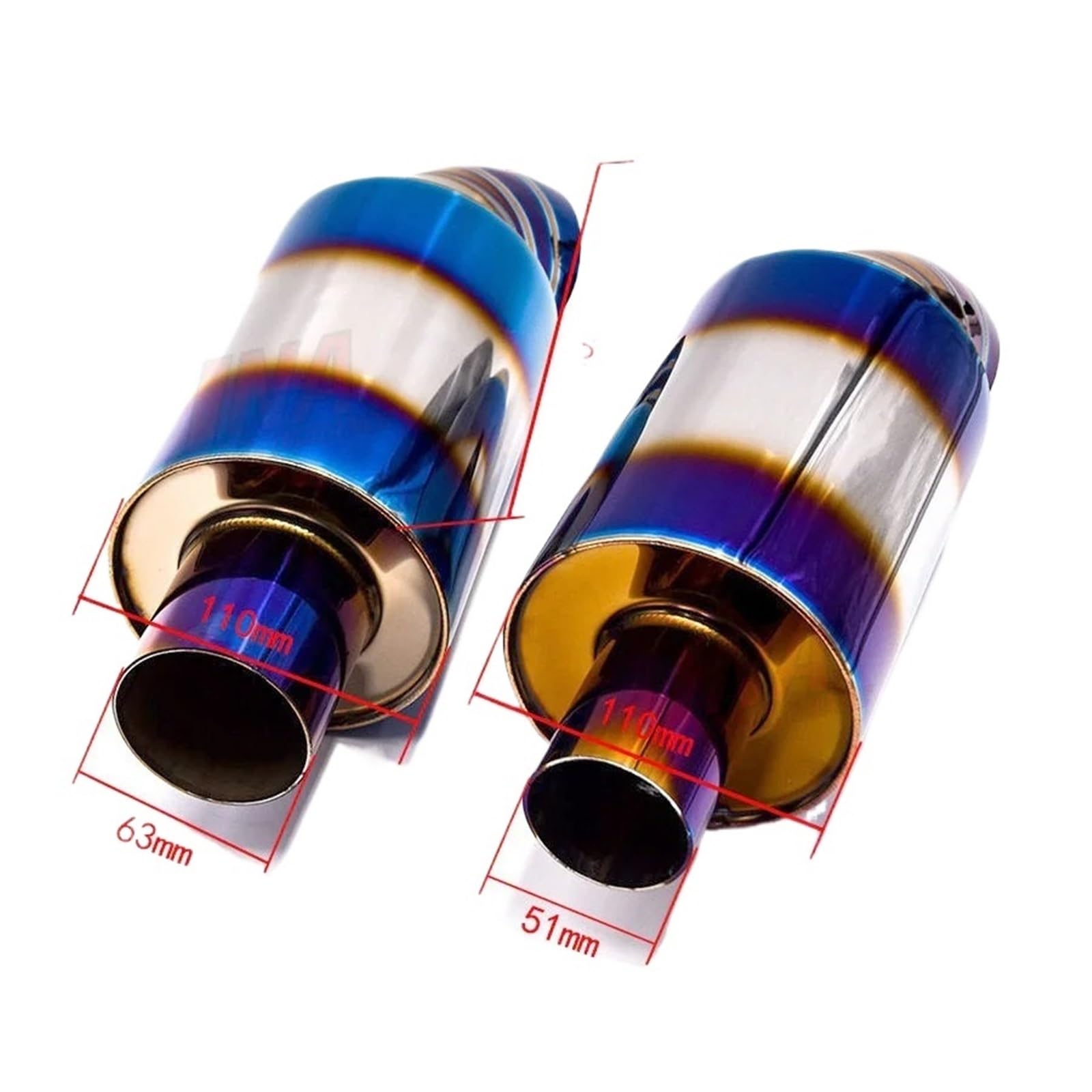 tłumik końcowy Rura wydechowa samochodu wyścigowego w kolorze tytanowego błękitu tłumika ze stali nierdzewnej 51/63 mm(51 MM)