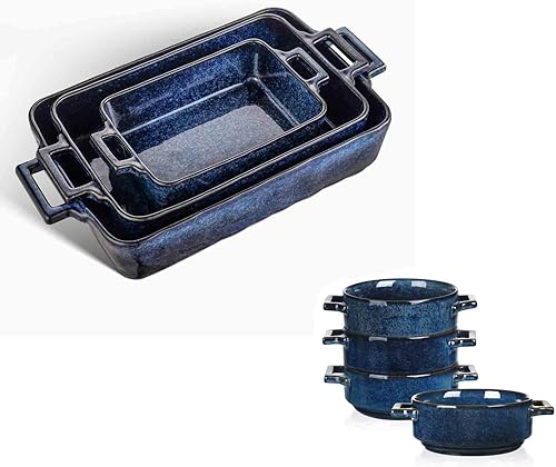 Vicrays Juego de utensilios de cocina de 7 piezas, platos de sopa para sopa de cebolla francesa, plato rectangular de porcelana para hornear,