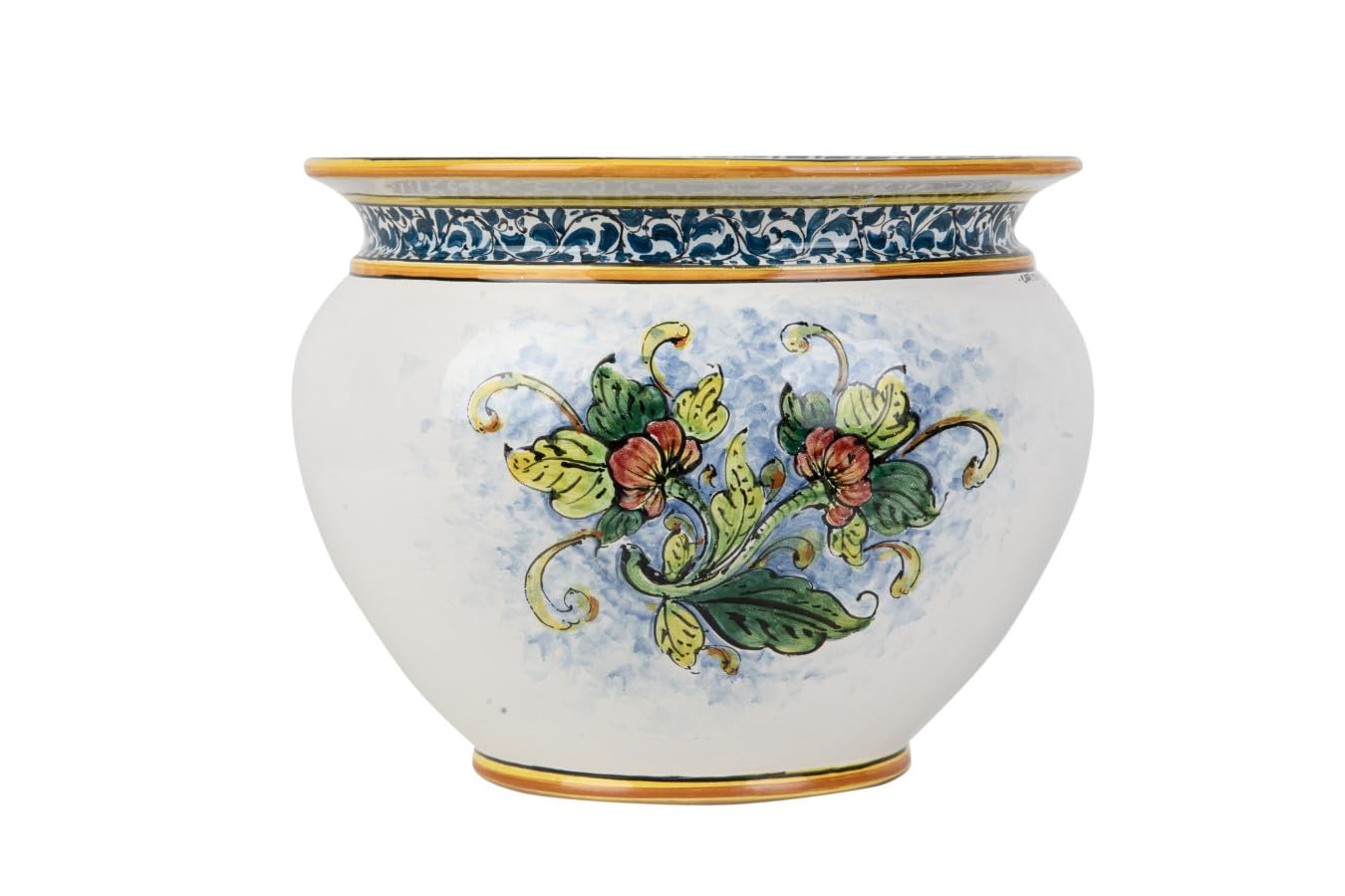 Cerames Pflanzkübel Keramik im sizilianischen Stil von Caltagirone Vaso di limoni M – Italienischer Blumenkübel, runder Blumentopf für Innenbereich und Fensterbank, Ø 27 cm, Höhe 21 cm