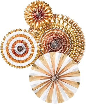 Coterie Gold Party Fans Set of 4 Hanging Crepe Paper Decorations | Shiny Gold Fans with Paperclips for Easy Display | Elegant Party Backdrop for Birthdays Showers Weddings and More