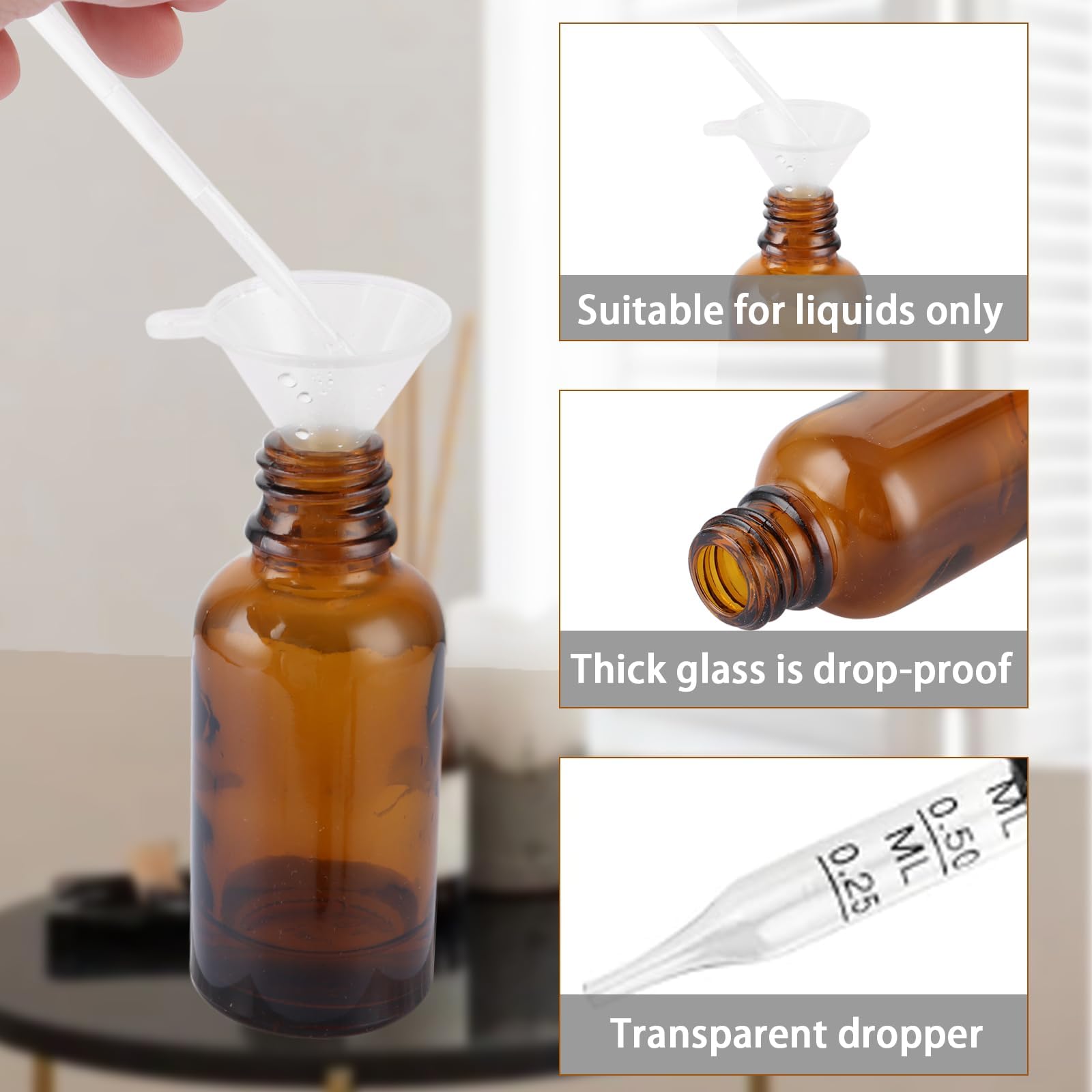 JMIATRY 24 Pezzi 30ML Bottiglie Contagocce di Vetro Ambrato con pipette, Flaconi bottiglie contagocce per Colonie, Miscele di Oli Essenziali, Profumi