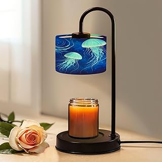 Candle Warmer Lamp with Timer and Dimmer, Blue jellyfishes Swimming Underwater Seamless Ocean Animals Theme Wax Melt Warmer with 4 Bulbs, House Warming Birthday Gifts for Women Mom New Home Decor