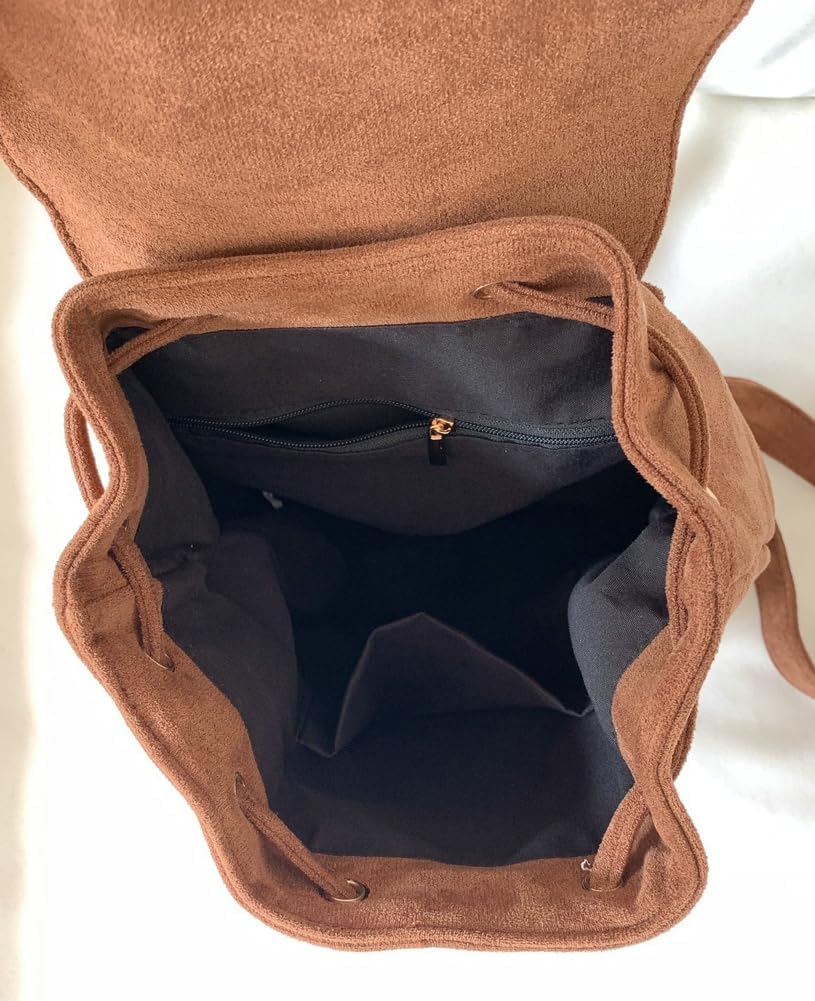 Obosoyo Faux Suede Backpack Women Fall Frosted Shoulder Crossbody Bag Flap Top Mini Rucksack Purse Travel Daypacks - Image 4